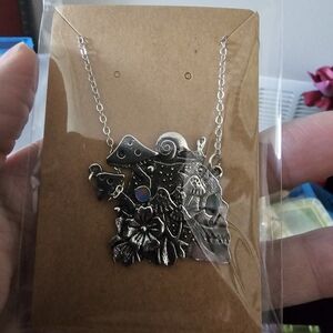 Mushroom and skull adjustable short necklace